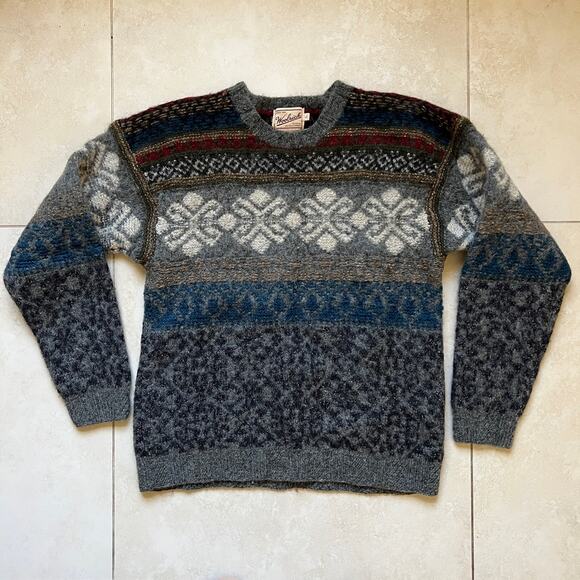 Vintage Woolrich Handknit Wool Sweater Geometric Nordic Fair Isle